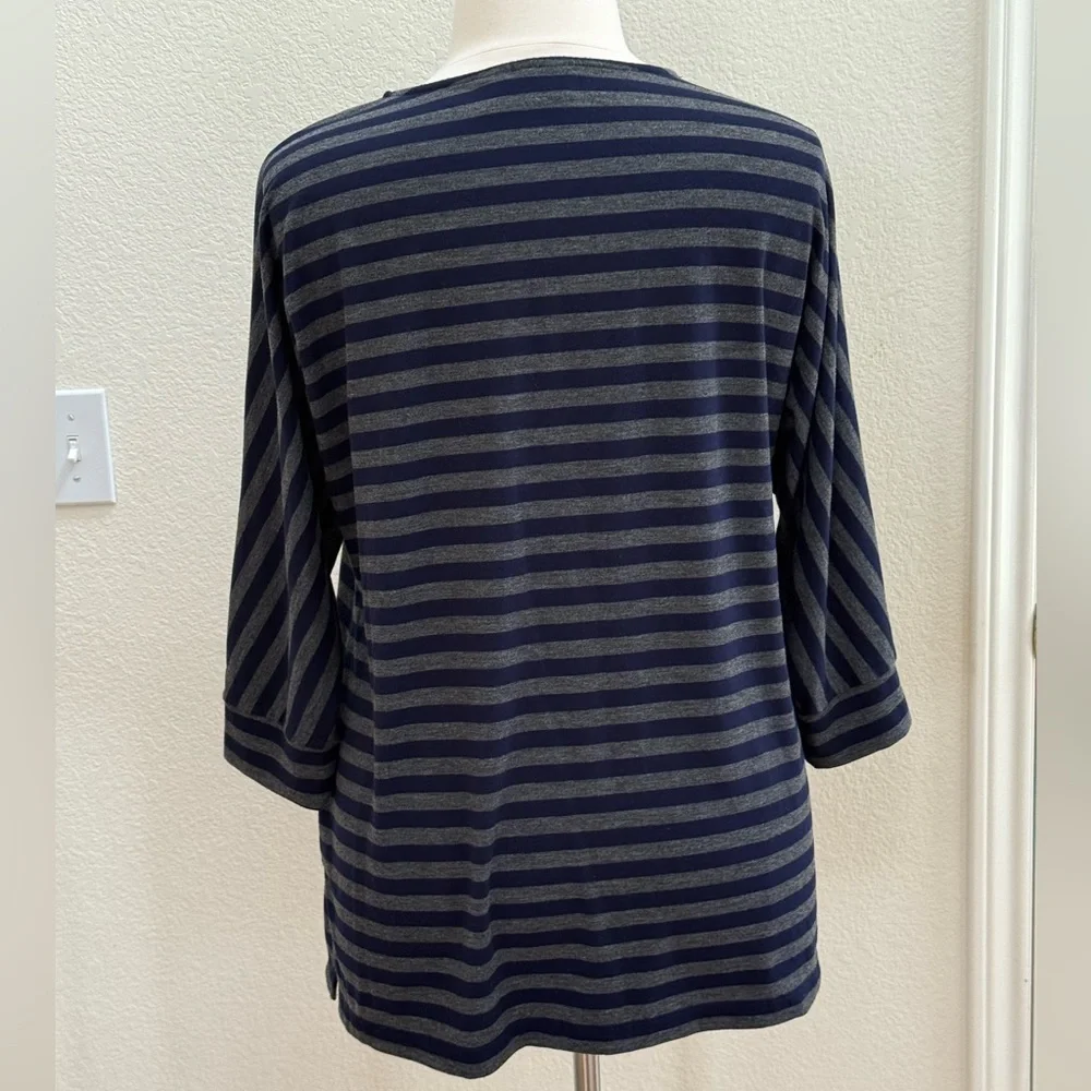 Chico's Navy and Gray Striped 3/4 Sleeve Top size 16 (Chico’s size 3)